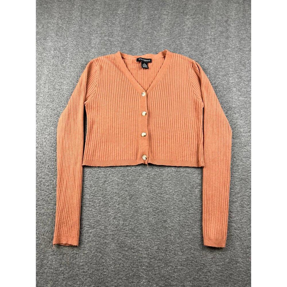 Soho Apparel Women's Ribbed Button-Up Cropped Cardigan Sweater Size Large